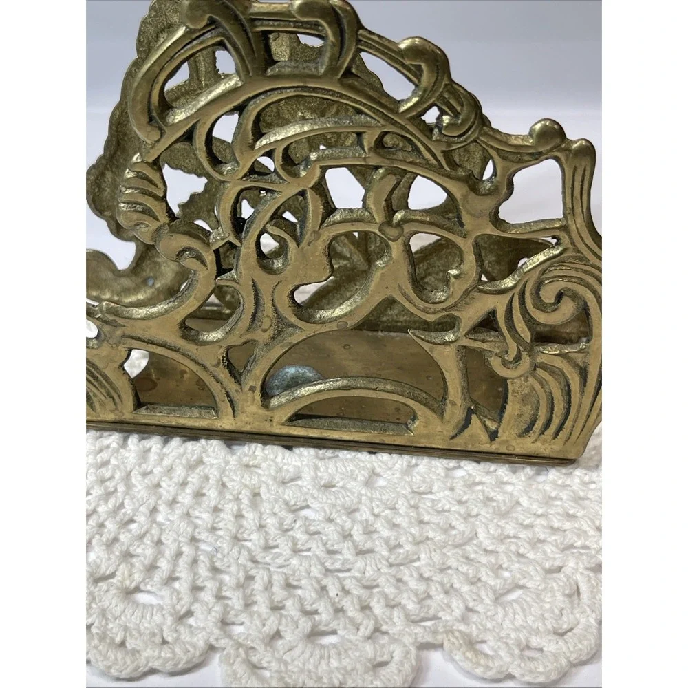 Vintage Solid Brass Napkin Letter Holder Art Ornate Teleflora 1983 Butterfly